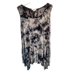 Womens Black White Sleeveless Tie Dye Dress Plus 2X NEW Beach Retro Hippie Boho